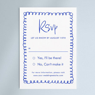 Minimalist Hand Drawn French Blue Wedding RSVP