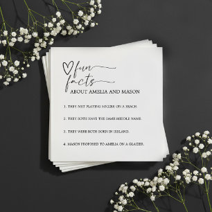 Minimalist Hand Drawn Heart Fun Facts Wedding Napkin