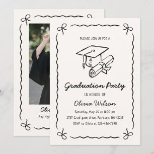 Minimalist Hand Drawn Photo Graduation Party   Invitation