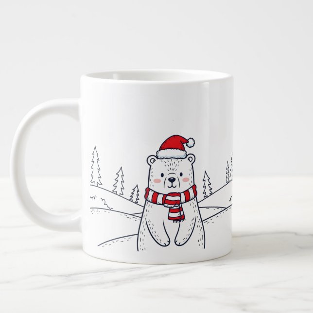 Minimalist Hand-Drawn Polar Bear Large Coffee Mug (Left)