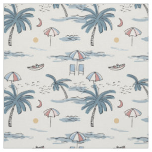 Minimalist Hand-Drawn Seaside Beach Pattern Fabric