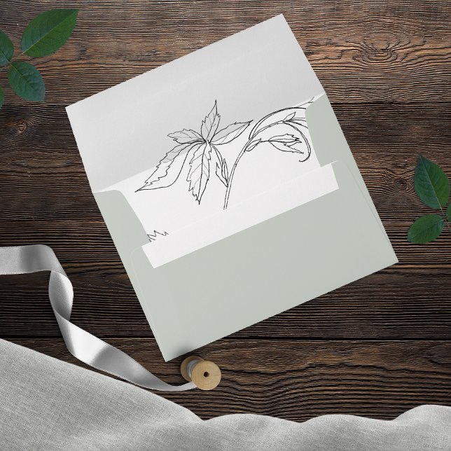 Minimalist Hand-drawn Vines Sage Green Grey Envelope (Creator Uploaded)