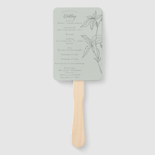 Minimalist Hand-drawn Vines Sage Green Grey Progra Hand Fan