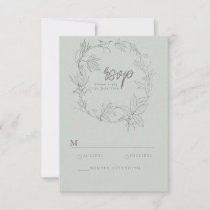 Minimalist Hand-drawn Vines Sage Green Grey RSVP C Card