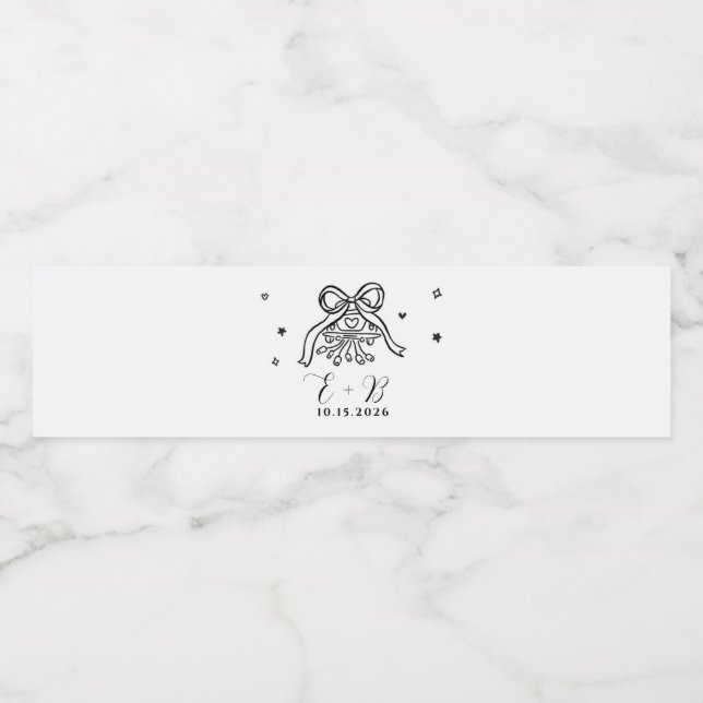 Minimalist Hand Drawn Wedding Car with Bow Water Bottle Label (Single Label)