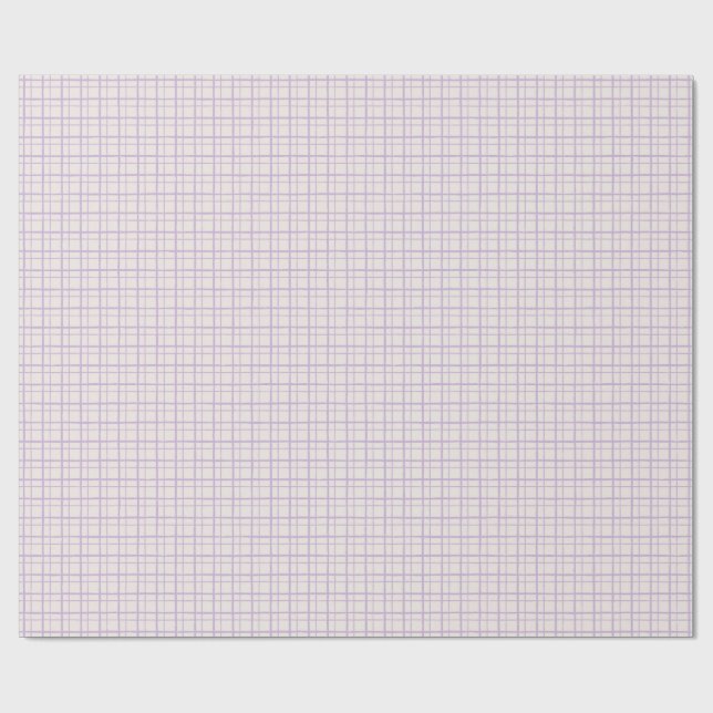 Minimalist Hand Drawn Wobbly Grid Check Lilac Wrapping Paper (Flat)