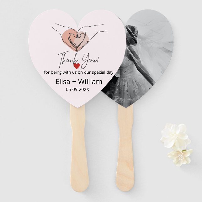 Minimalist Hand Heart Gesture Wedding Guest Gift   Fan (Front and Back)