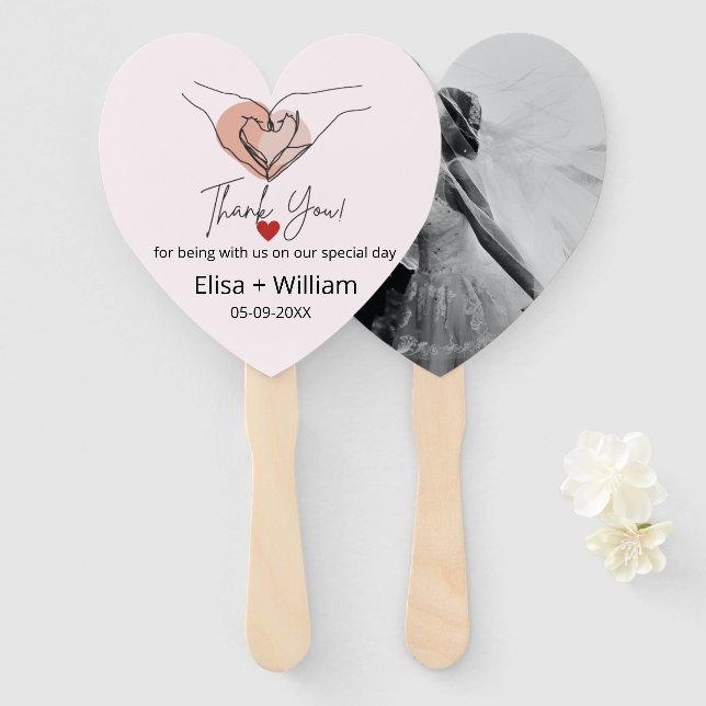 Minimalist Hand Heart Gesture Wedding Guest Gift   Hand Fan (Front and Back)