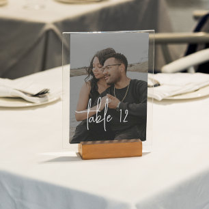 Minimalist Hand-Lettered Script Wedding Photo Table Number