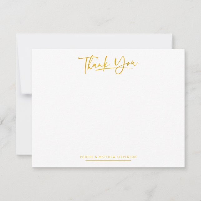 Minimalist Hand-Lettered Thank You Faux Gold Card (Front)