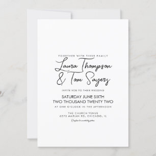 Minimalist Hand Lettering Script Black Wedding Invitation