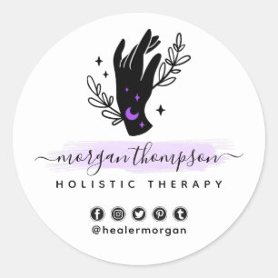 Minimalist Hand Moon Metaphysical Massage Reiki Classic Round Sticker