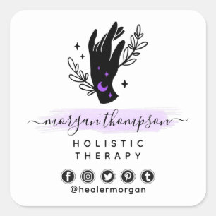 Minimalist Hand Moon Metaphysical Massage Reiki Square Sticker