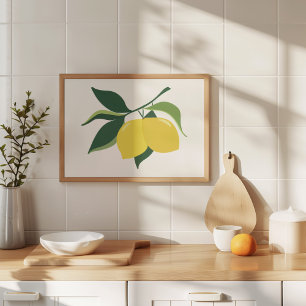 Minimalist Hand-Painted Gouache Lemon Branch Art Poster