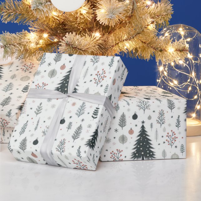 Minimalist Hand Painted Tree Pattern Wrapping Paper (Holidays)