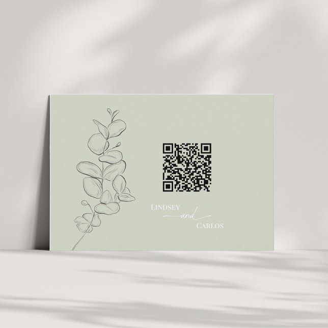 Minimalist handdrawn leaves sage green details QR  Enclosure Card (Creator Uploaded)