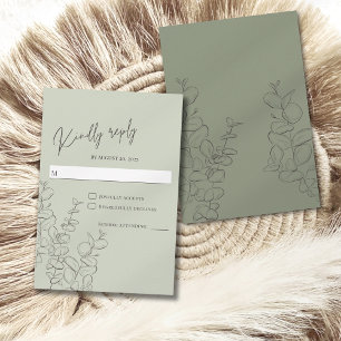 Minimalist handdrawn leaves sage green RSVP card