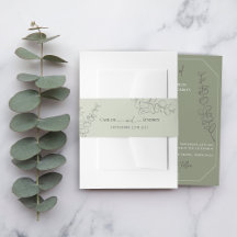 Minimalist handdrawn leaves sage green wedding