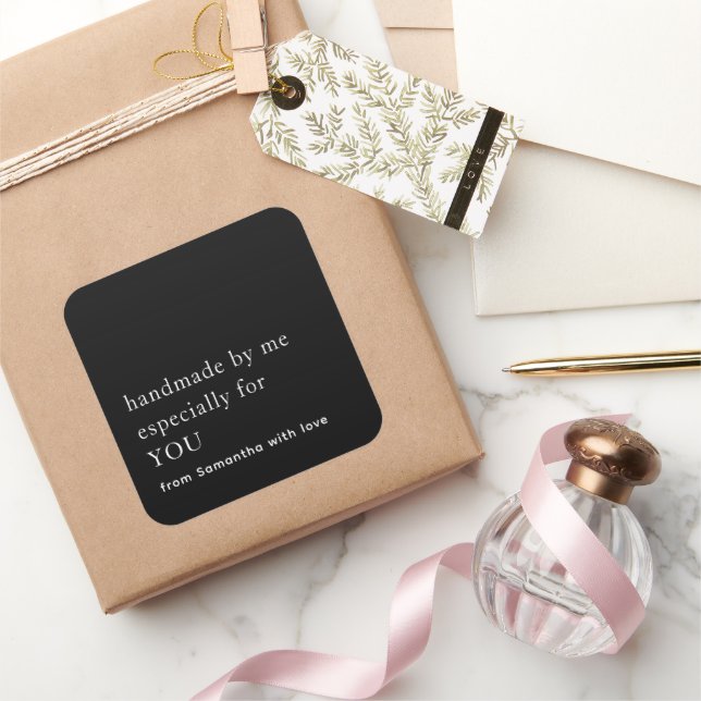 Minimalist Handmade Especially For You Black White Square Sticker (Gifting)