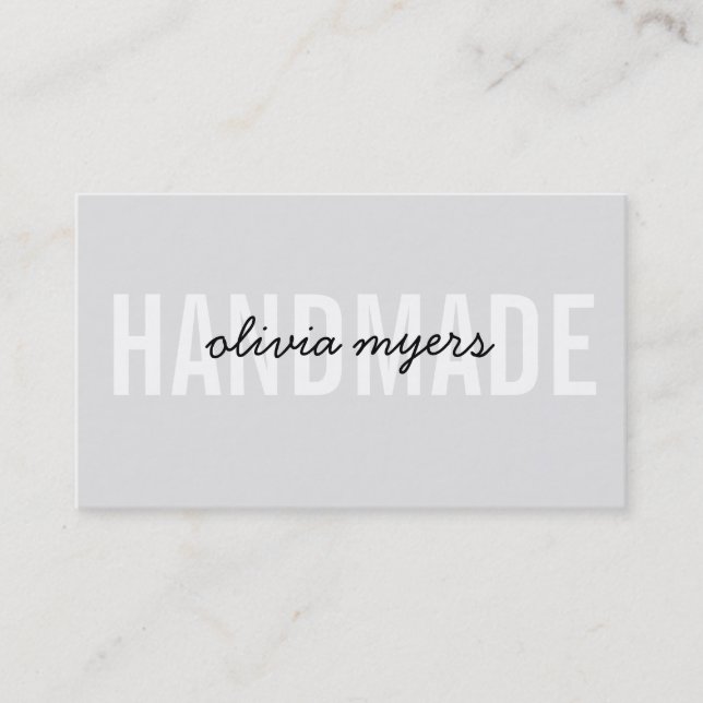 MINIMALIST HANDMADE simple white pale grey black Business Card (Front)