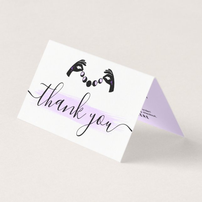 Minimalist Hands Moon Logo Customer Thank You Card (Front)