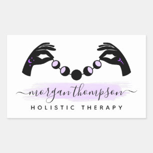 Minimalist Hands & Moon Phase Massage Reiki Logo Rectangular Sticker