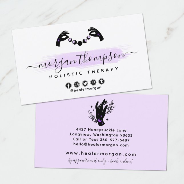 Minimalist Hands & Moon Phases Metaphysical Reiki Business Card (Creator Uploaded)