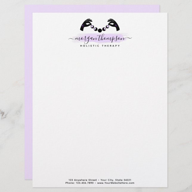 Minimalist Hands & Moon Phases Metaphysical Reiki Custom Letterhead (Front/Back)