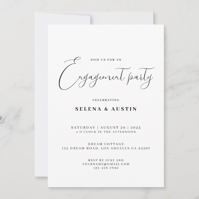 Minimalist Handscript engagement party Invitation (Front)