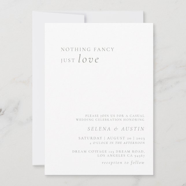 Minimalist Handscript Nothing Fancy Just Love  Invitation (Front)