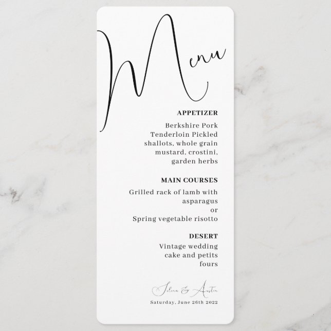 Minimalist Handscript Text and Photo wedding menu (Front)