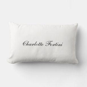 Minimalist Handwriting Script Black White Name Lumbar Cushion