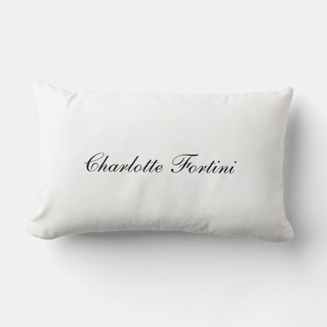 Minimalist Handwriting Script Black White Name Lumbar Cushion (Front)