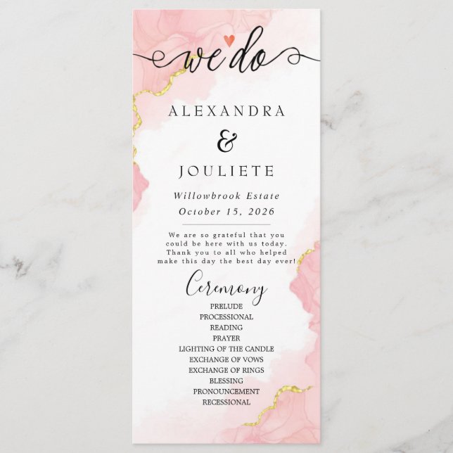 Minimalist Handwriting Simple Modern Wedding Progr Programme (Front)