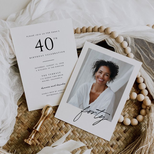 Minimalist handwritten 40th Birthday For Her Invitation (Creator Uploaded)