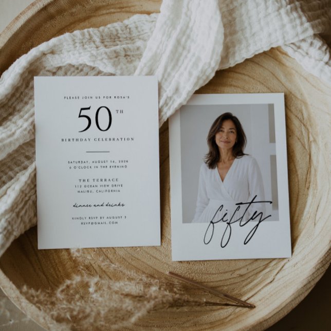 Minimalist handwritten 50th Birthday For Her Invitation (Creator Uploaded)