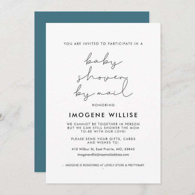 Minimalist handwritten Baby shower by mail Invitation (Front/Back)