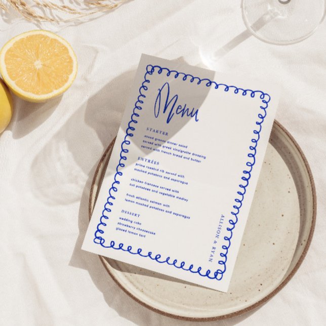 Minimalist Handwritten Blue French Wedding Menu (Creator Uploaded)