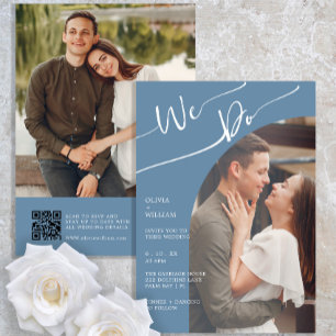 Minimalist Handwritten Blue Wedding Photo Invitation