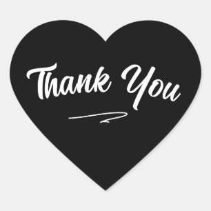 Minimalist Handwritten Bold Script Thank You Black Heart Sticker