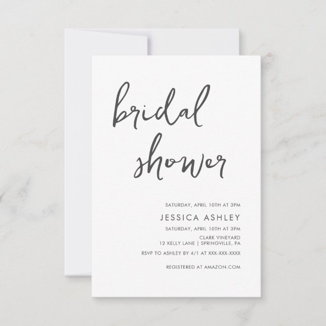 Minimalist Handwritten Bridal Shower  Invitation (Front)
