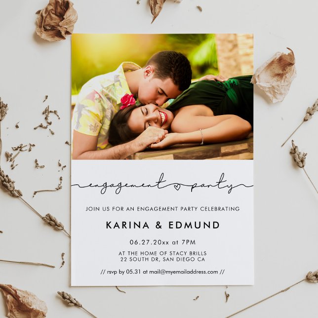 Minimalist handwritten engagement party photo invitation (Creator Uploaded)