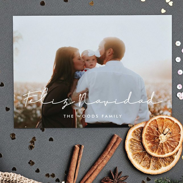 Minimalist handwritten Feliz Navidad photo Postcard (Creator Uploaded)