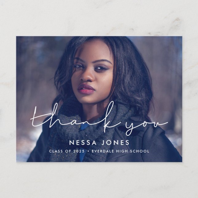 Minimalist handwritten graduation Thank you photo Postcard (Front)