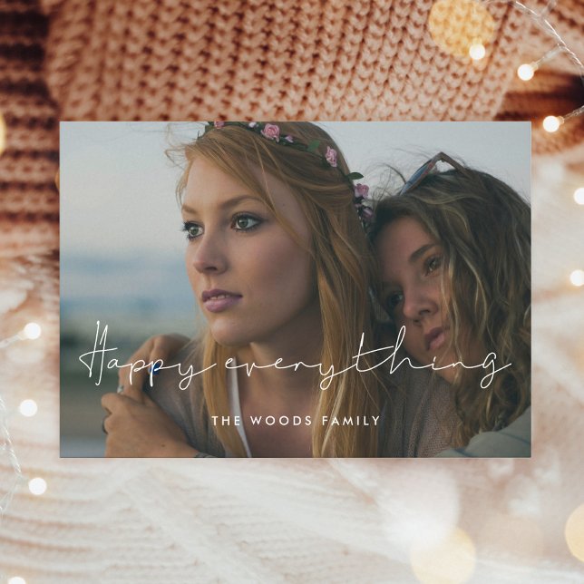 Minimalist Handwritten Happy Everything Photo Holiday Card (Creator Uploaded)