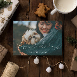 Minimalist handwritten Happy Holidays photo Postcard