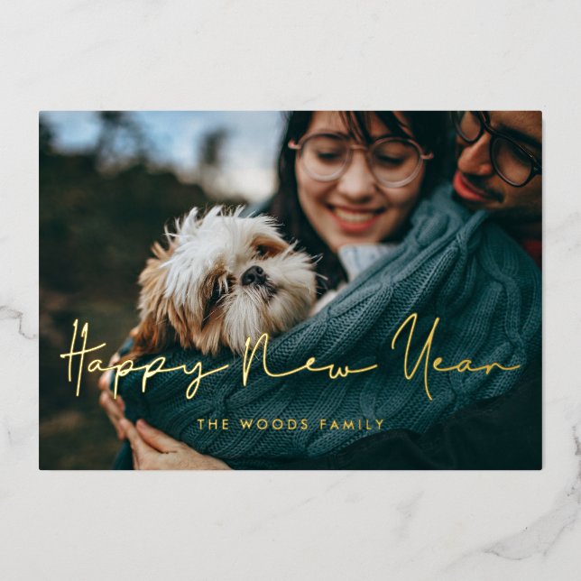 Minimalist handwritten Happy New Year photo (Front)