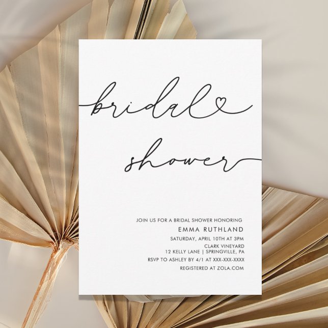 Minimalist Handwritten Heart Bridal Shower Invitation (Creator Uploaded)