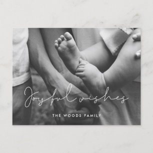 Minimalist handwritten Joyful wishes photo Holiday Postcard