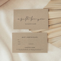 Minimalist handwritten kraft gift certificate